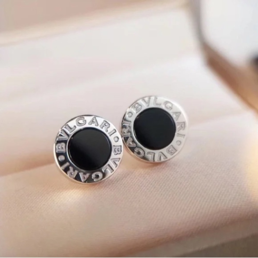 Bulgari Silver and Black Round Earrings